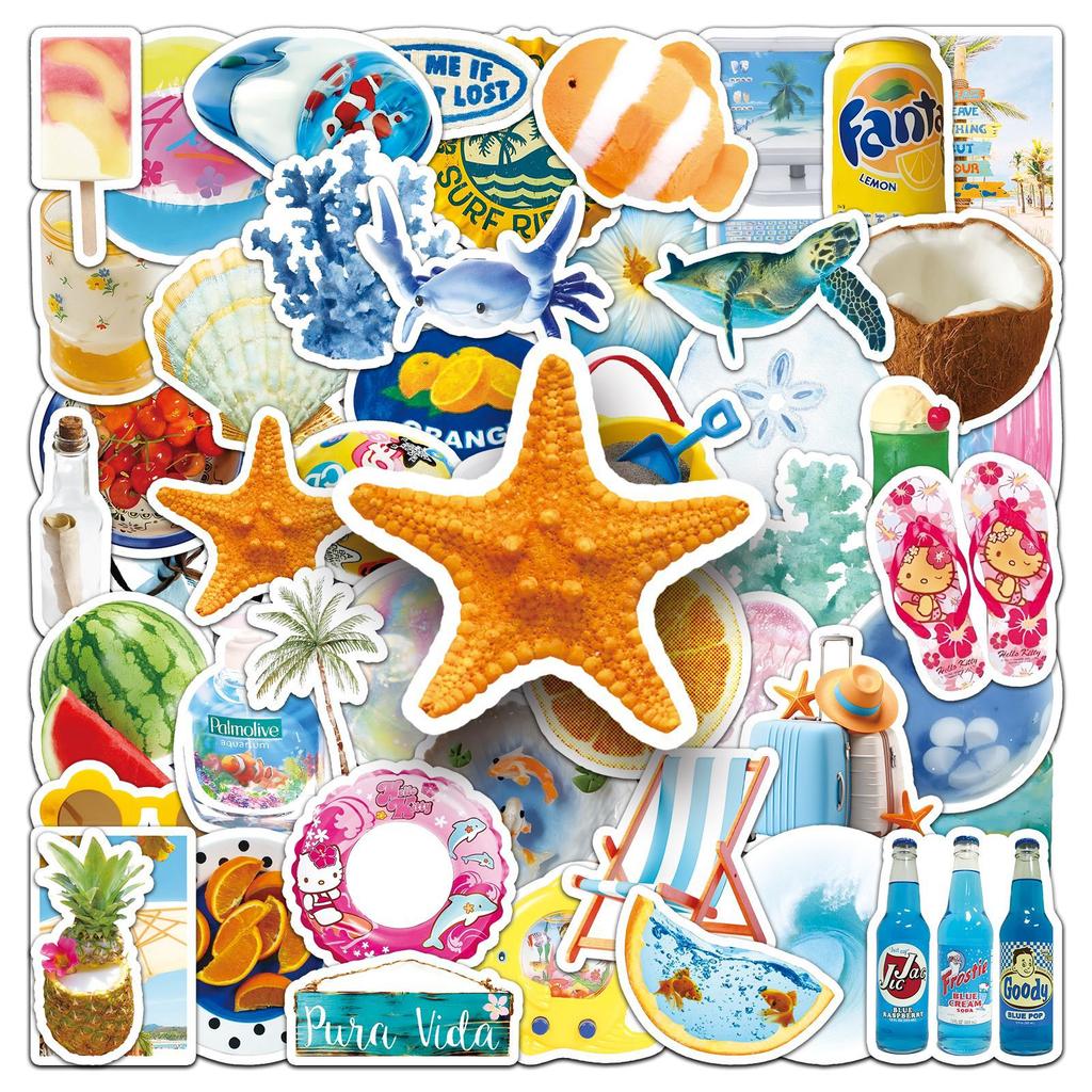 50 Beach Ins Style Graffiti Aufkleber Personalisiert Klein und Frisch Sommerdekoration Handyhülle Notizbuchaufkleber