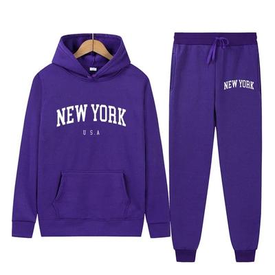 New York Letter U.S.A City Hoodies + Pants 2 Pieces Sets Women Fashion Sweatshirts Women Casual Hooded Pullovers Sportwear Suit