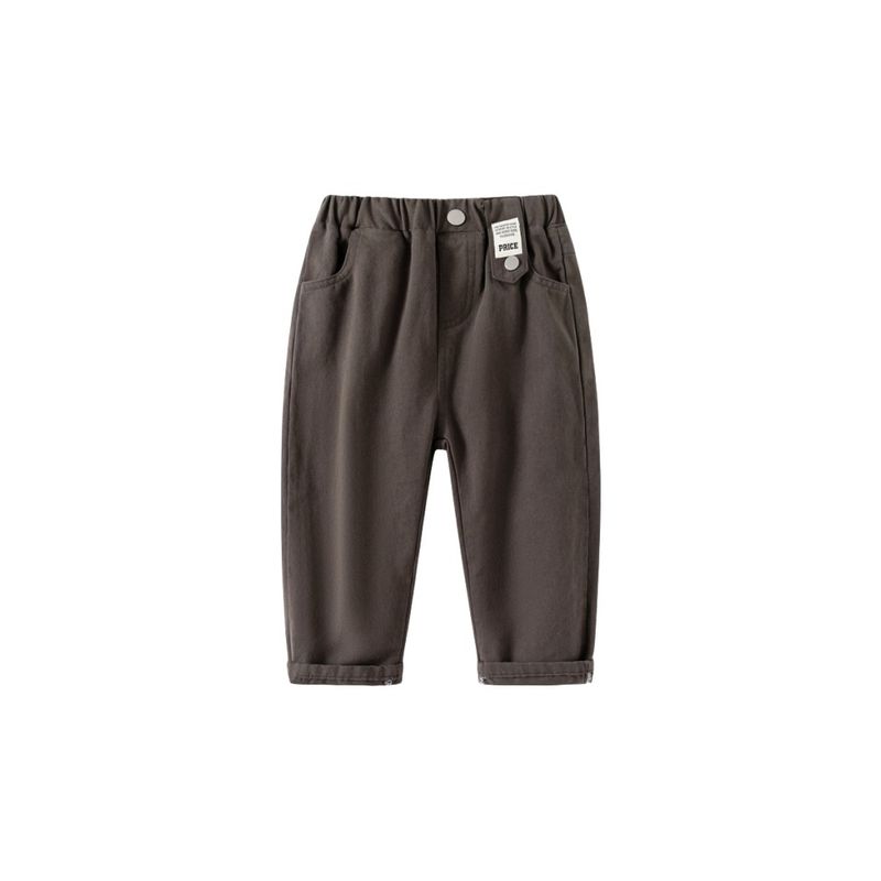 Children's Clothing Spring and Autumn Boys' Casual Pants Kids Solid Color Label Fashion Pants Baby Boys Low-Waist Elastic Waistband Long Pants