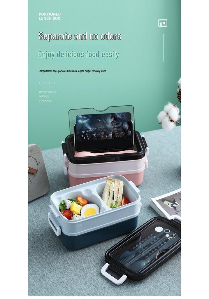Lunch Box a Doppio Strato Adatta al Microonde: Plastica per Alimenti, Mantiene Fresco, Contenitore Bento Sigillato, Ideale per Lavoratori d'Ufficio.