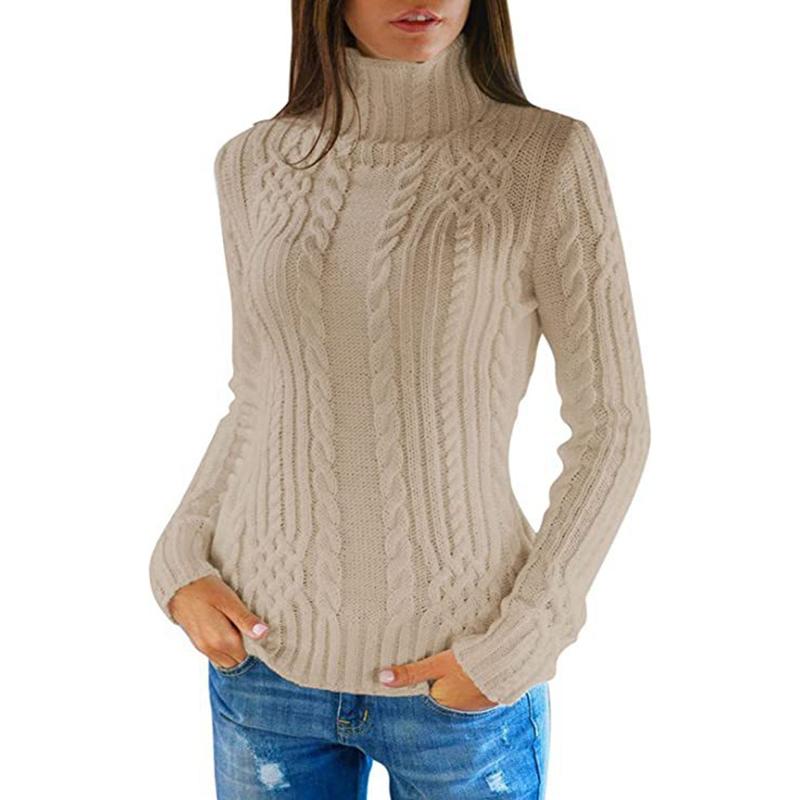 Podzimní novinka Slim Fit Rolák Pletený svetr Ženy Zimní Módní Dlouhý rukáv Dámské Svetry Svetry Elegantní Měkké Teplé Dámské Svetry z úpletu 25068
