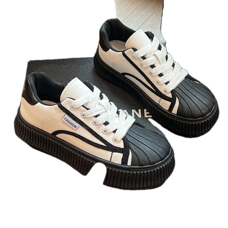 Women's Platform Shell Head White Shoes Autumn New Fashion Trendy Casual Flat Biscuit Shape Shoes Sneakers