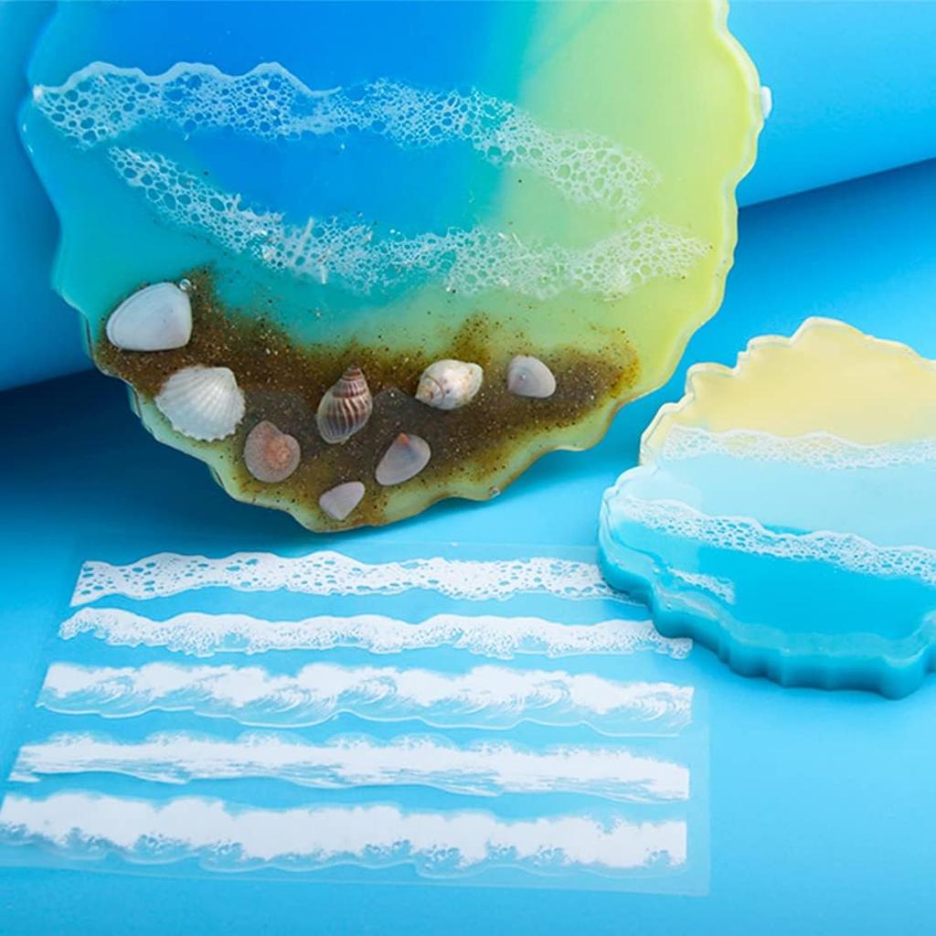 3 Sheets Resin Stickers Ocean Waves Resin Filler Decorative Films Art Supplies Kit Transparente White for Resin Molds Jewelry Making Crafts Scrapbook