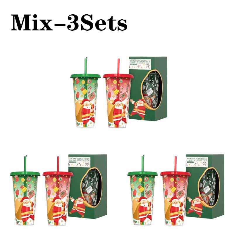 701-800ml Christmas Cups with Lids and StrawsChristmas Coloring ChangingCups Christma Reusable Cups for Water Iced Coffee Or Tea
