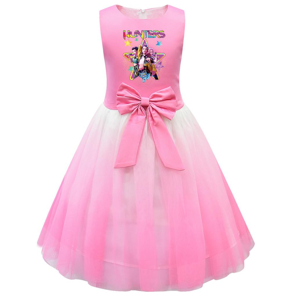 Детское платье принцессы POP Суперзвезда с принтом Руми, с бантом, без рукавов, сетчатая пачка 100cm