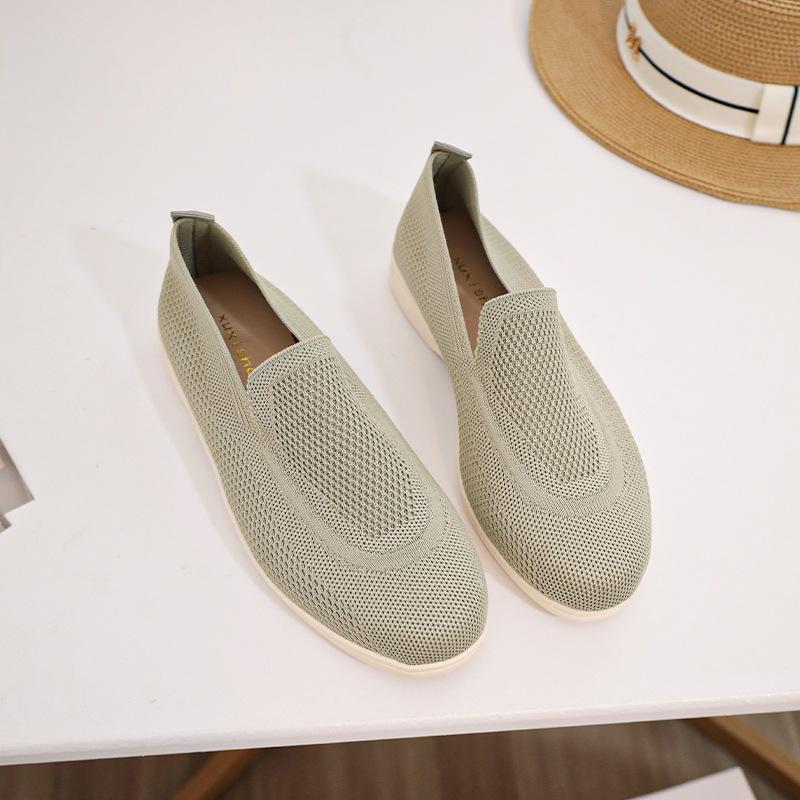 

Повседневная обувь женская модная тенденция одна педаль вязаные дышащие лоферы ленивые туфли-бини 35 зелёный