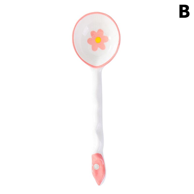 Kawaii Ovoce Jahoda Keramická Polévková Lžíce Roztomilá Zmrzlina Ručně Malovaná Kávová Dezertní Lžíce s Dlouhou Rukojetí Kuchyňské Doplňky