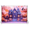 Mocsicka Halloween Photography Background Purple House Autumn Pink Tree Pumpkin Party Decoration Child Photo Backdrops Wallpaper