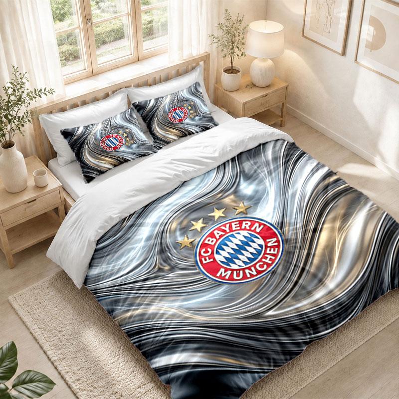 Bettwäsche-Set 1 Bettbezug 2 Kissenbezüge FC Bayern München Aufdruck Schlafzimmer Heimdekoration