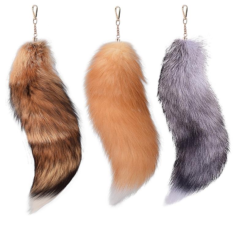 Set of 3 Oversized Faux Furs Keychains Halloween Foxes Tail Key Chain Elegant Bag Decoration Car Accessories