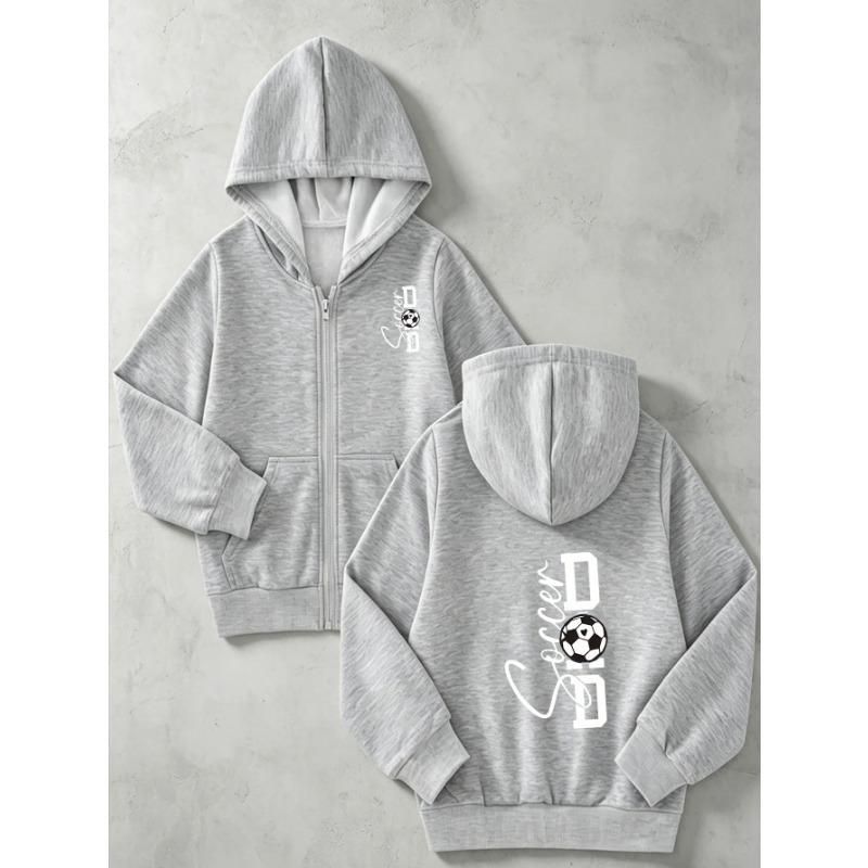 Boys Girls Kids Soccer Dad Letter Print Zip Up Hoodie Loose Long Sleeve Hooded Jacket Sports Casual Outerwear