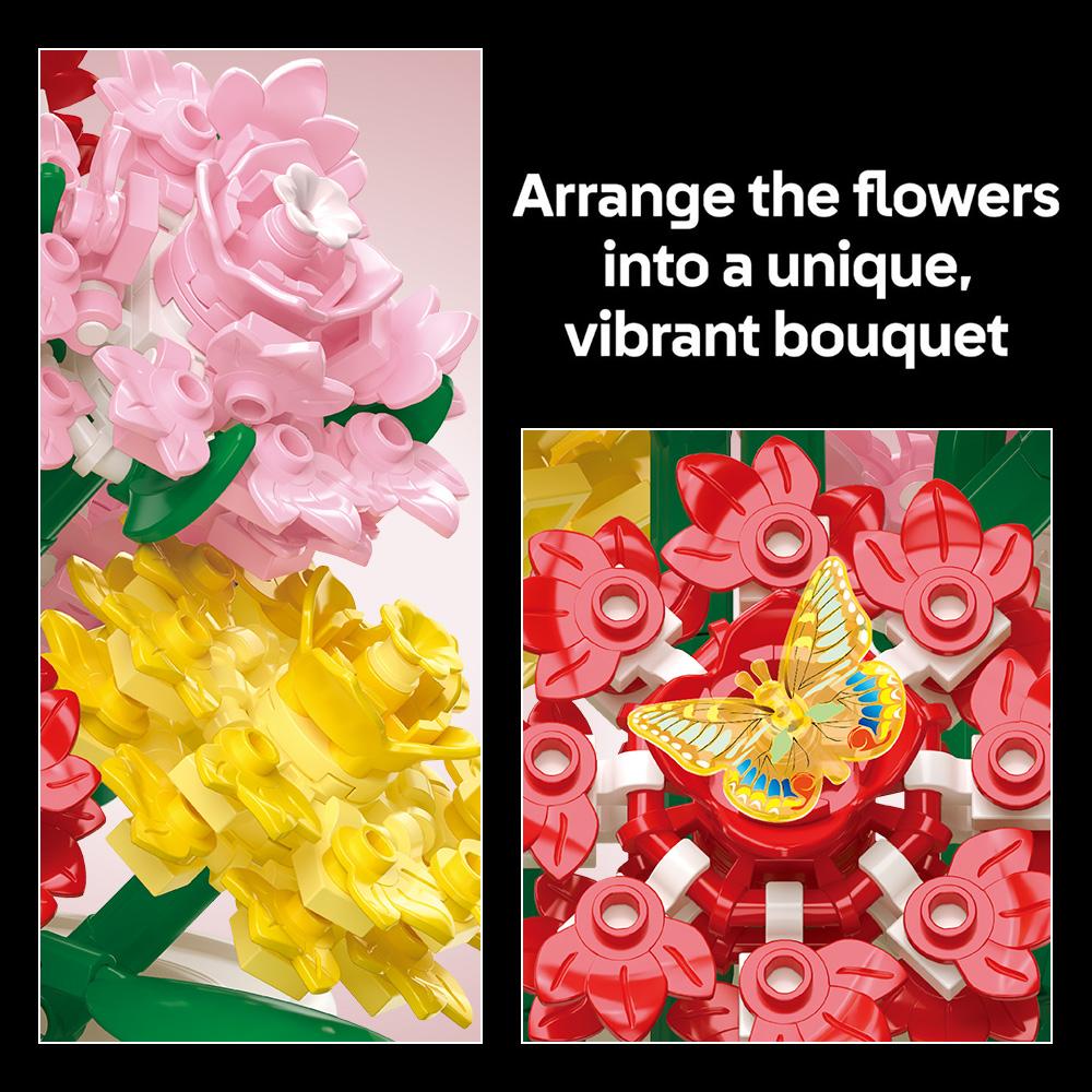 Botanicals Flower Arrangement DIY Building Block Set - Faux Bouquet Set for Adults Decorations for Office or Cubicle 10345