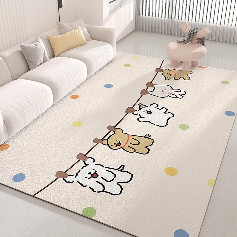 Stain-Resistant Easy-Clean Cartoon Leather Carpet: Waterproof, Oilproof, and Cuttable for Living Room or Bedroom