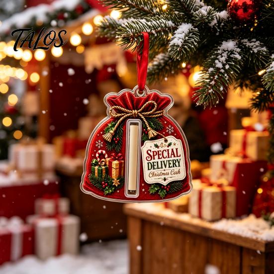 Acrylic Hanging Decorations for Tree 2D Christmas Cash Holder Ornament, Gift Card Fun Accessories Xmas Decor, Reusable Pocket Keepsake Holiday