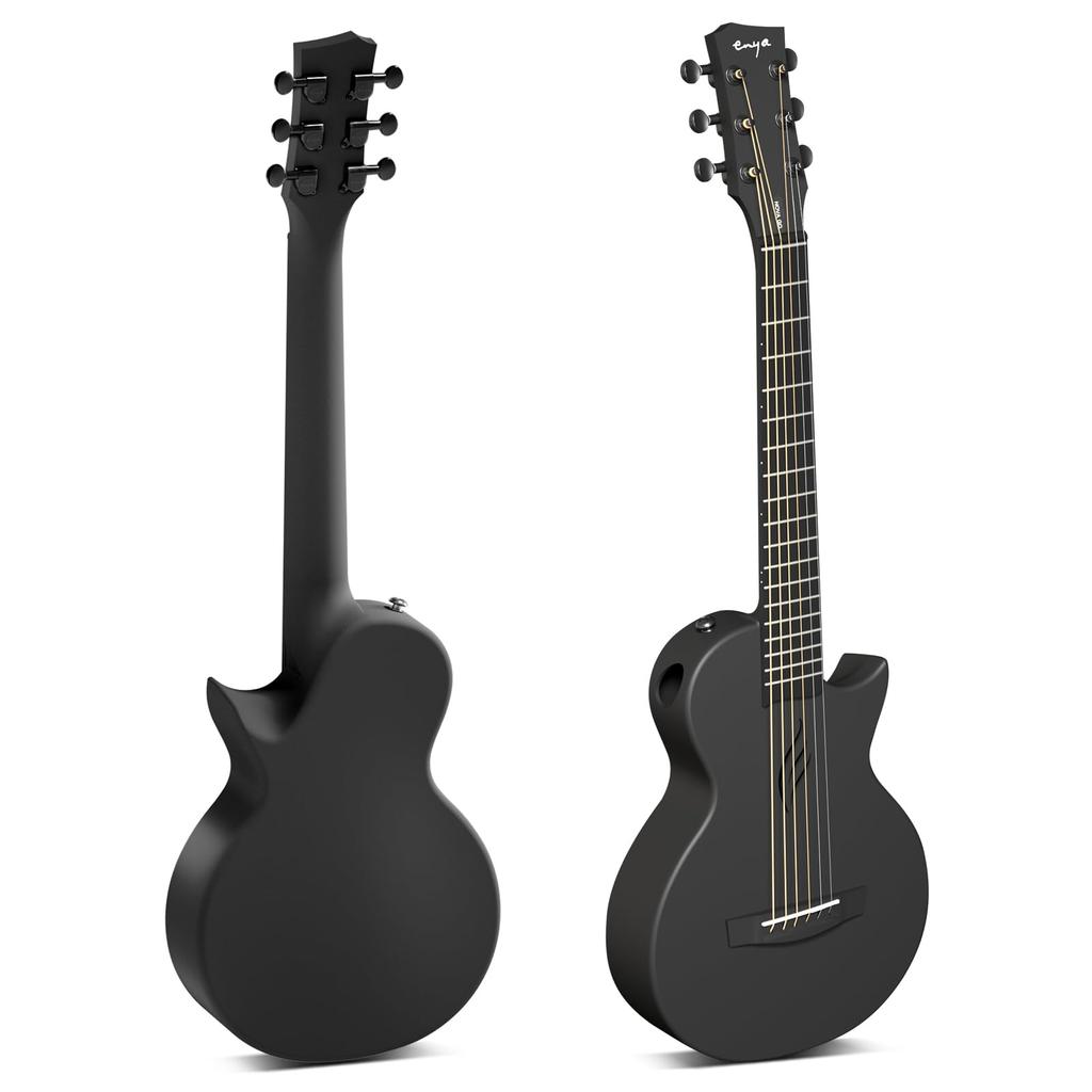 Enya Nova Go Mini Acoustic Guitar, 14-Size Carbon Fiber Mini Guitar Beginner Kit with Guitar Case (Black)