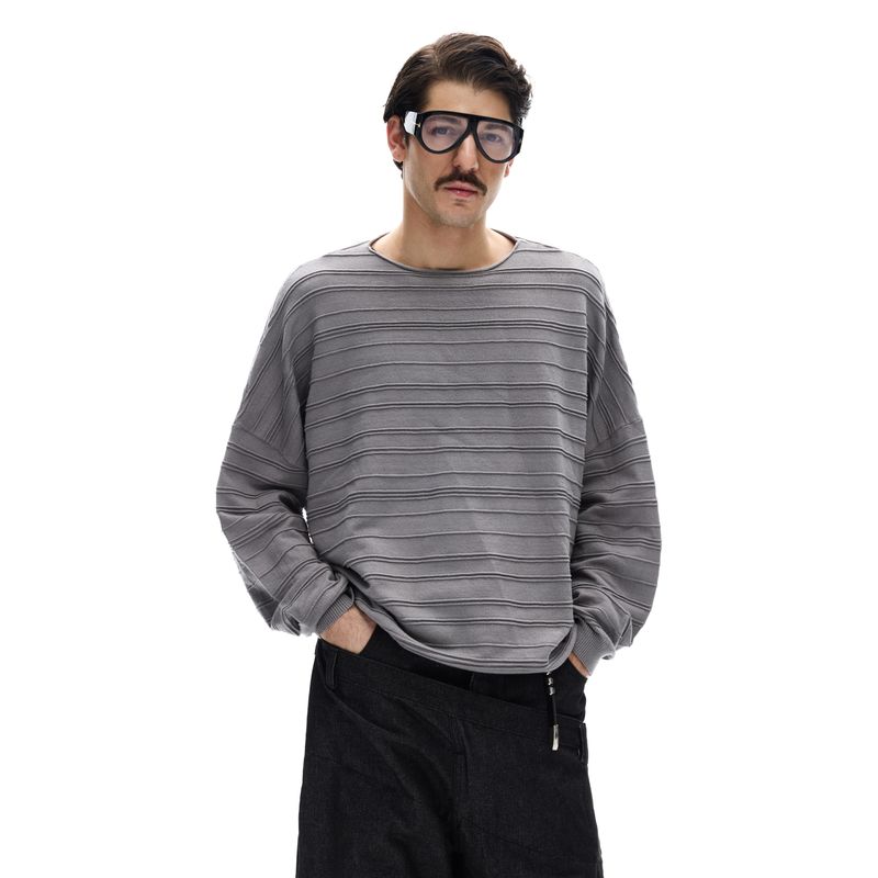 Madwitch American Retro Style Long-Sleeved Knitwear with Round Neck Design for Men and Women, Loose Casual Off-Shoulder Tops