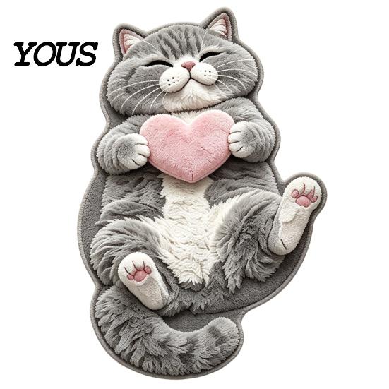 Warm Decorative Floor Pad Sleeping Cat Entrance Rug, Cozy Plush Door Mat, Cute Kitten Small Mat Absorbent Area Rug for Entryway Bedside Bedroom