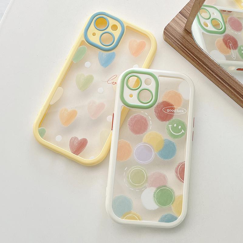 Liebe Herz Lächelndes Gesicht Muster Acryl Handyhülle für Iphone 13 11 12 14 Pro Max Xs Xr X 14 Plus Soft Bumper Hard Back Cover
