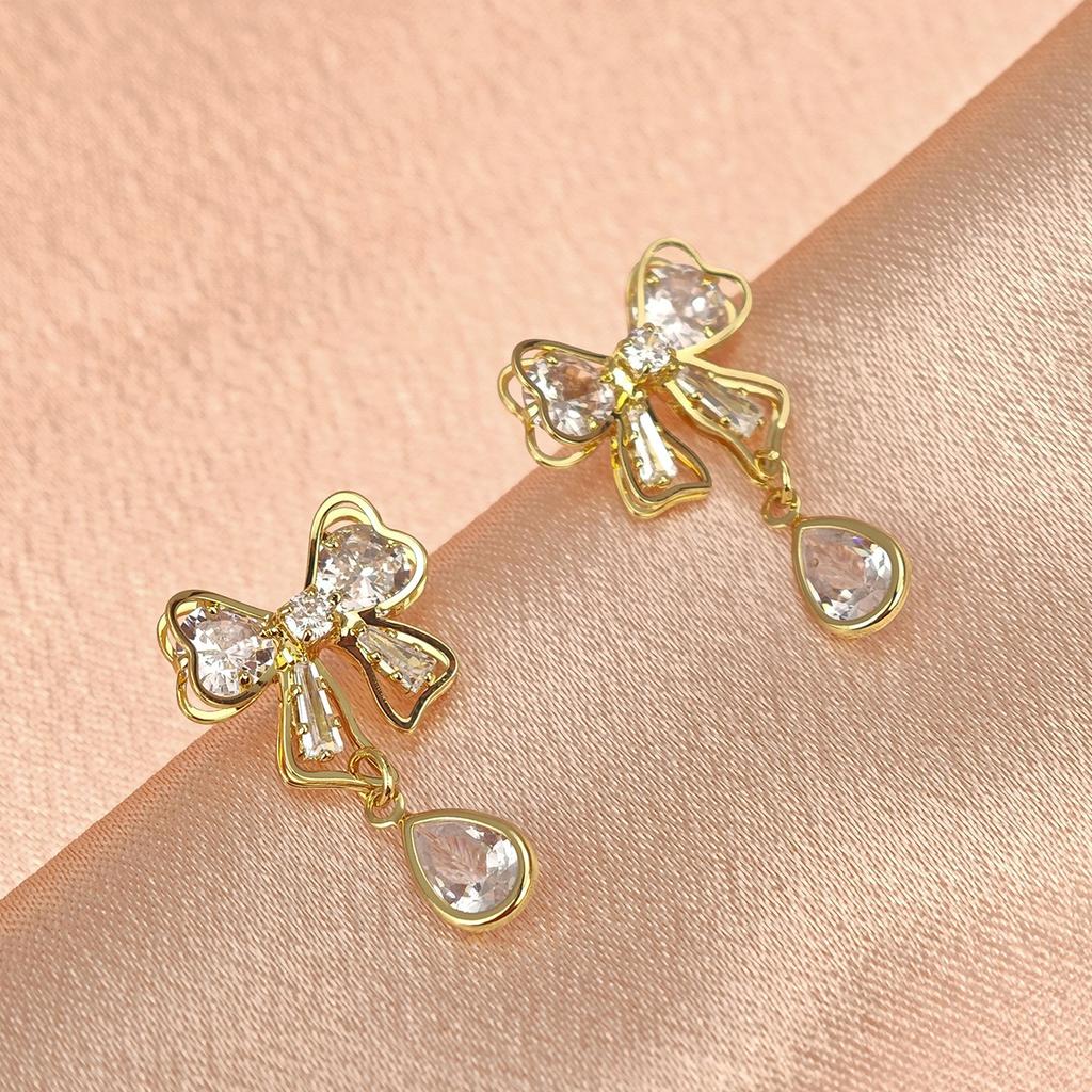 S925 Sterling Silver Bow Stud Earrings for Women CZ Diamond Accent Cute Butterfly Bow Knot Earrings Hypoallergenic Elegant Daily