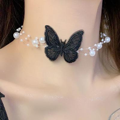 Elegant Multilayer Pearl Neck Chain Fashion Butterfly Necklace For Women Wedding Jewelry Accessries Gift