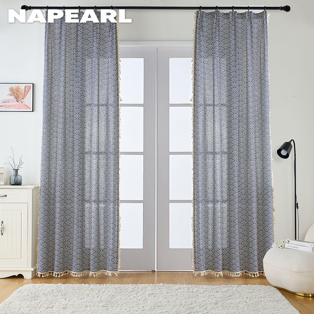 1PC NAPEARL Simple and Versatile Japanese Printed Tassel Edge Semi Blackout Curtain for Small Window Kitchen Bedroom Living Room Home Decor