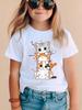 Lovely Four Stack Kitten Heart Graphic Children White T Shirt Cotton Breathable Round Neck Casual Outfit for Girls