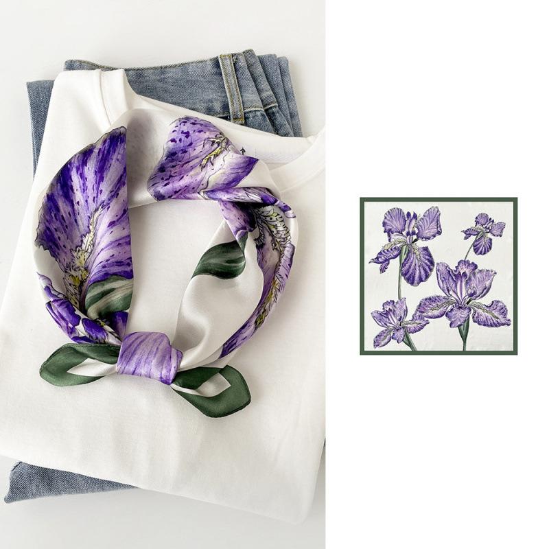 53 Einfacher Crêpe Satin Seidenschal Seide High-End Nationaler Stil Druck 100% Maulbeerseide Seide Luxus Seiden-Quadrat-Schal Damen-Schal
