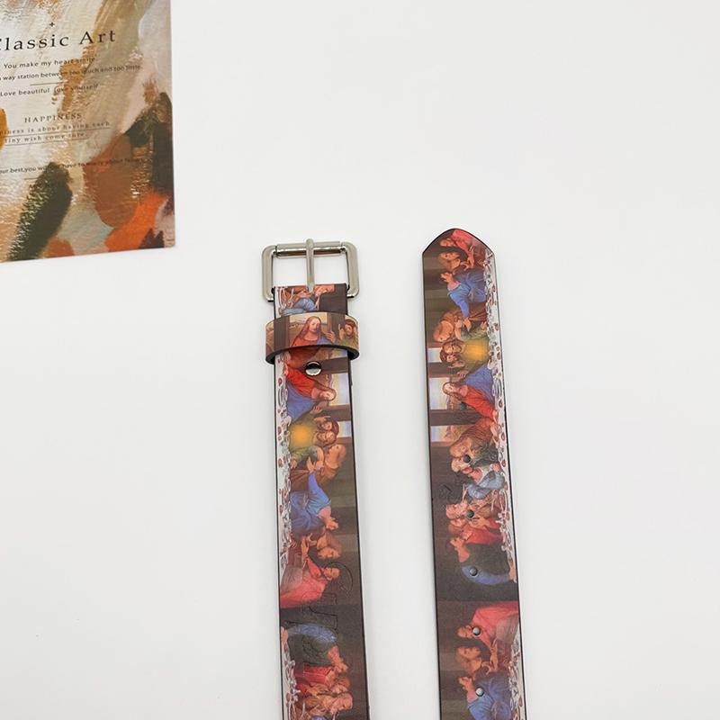 Y2K Belt Faionable Printed Belt Last Supper Time Retro Belt For Men And Women Youth Pu Leather