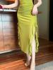 Sultry Mesh Low-Cut Slim-Fit Pleated Slit Dress
