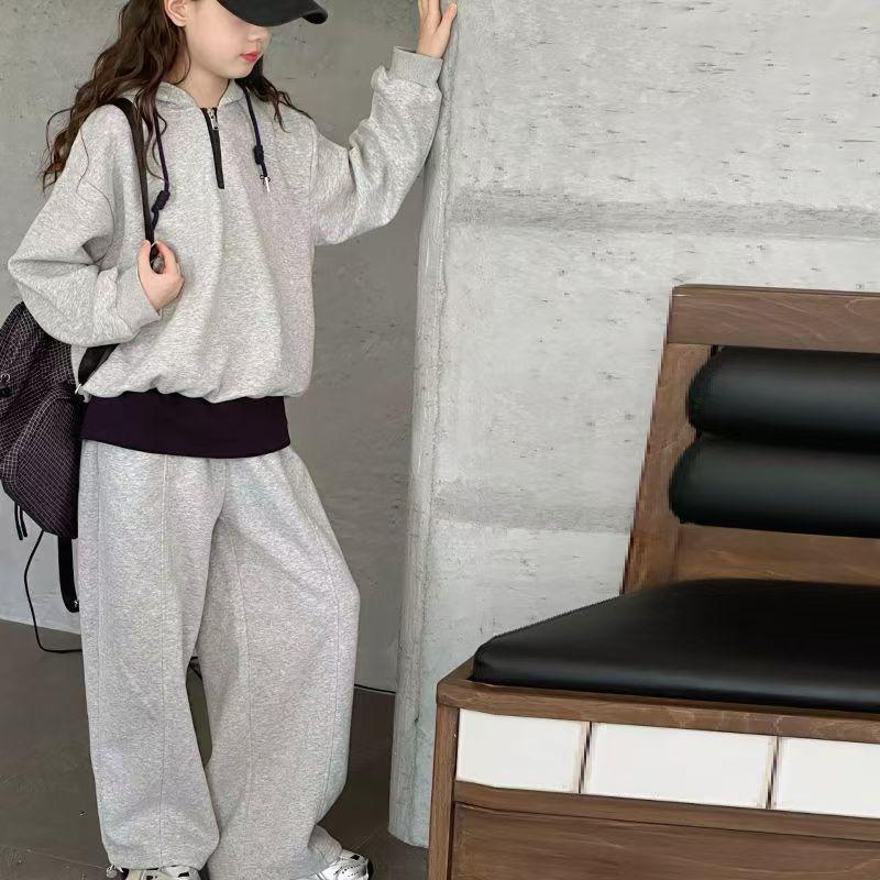 Girls' Korean-Style Hooded Two-Piece Set - Spring/Autumn 2025 Fashion for Big Kids