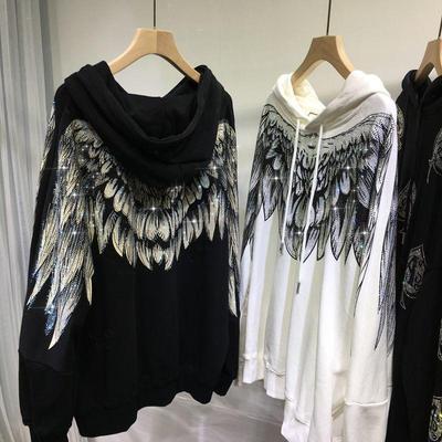 "Women's Plus Size 2-300 Lbs Trendy Hoodie with Diamond Design and Wings"