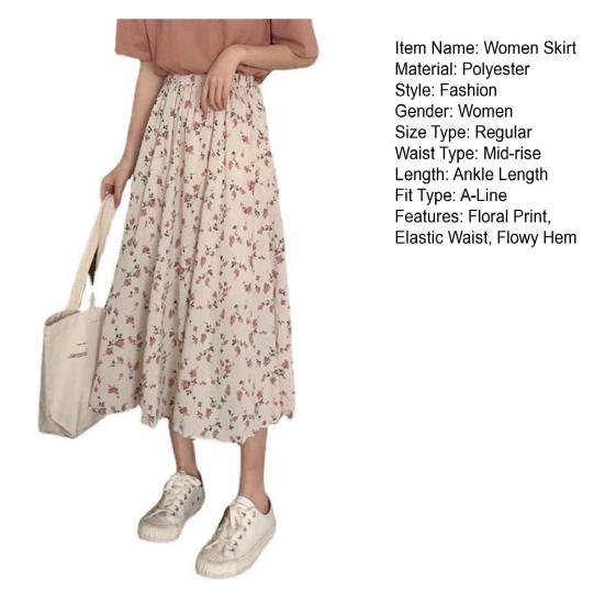 Fusta maxi pentru femei, cu talie elastica, cu talie mijlocie, cu imprimeu floral, cu linie A, fusta de vara, in stil padure.