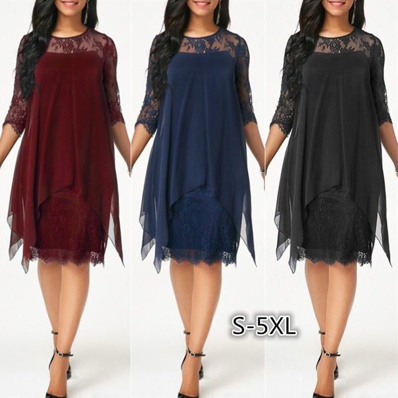 Stunning Plus Size Womens Long Lace Dress With Fashionable Overlay Design
