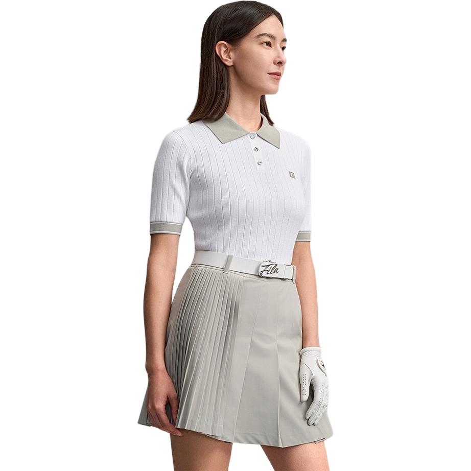 FILA Golf Series Simple Fashion Classic Sports Casual Golf Versatile Comfortable Woven Short Sleeve Polo Shirt Women tops Jade-White A11W615408FWT