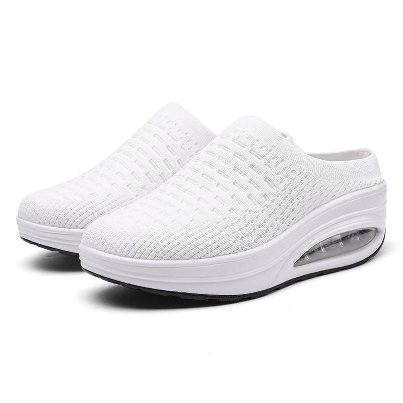 Large Size Women's Shoes Flying Woven Women's Heightening Shoes Light and Breathable Air Cushion Mother Shoes Platform Nurse Rocking Travel Shoes