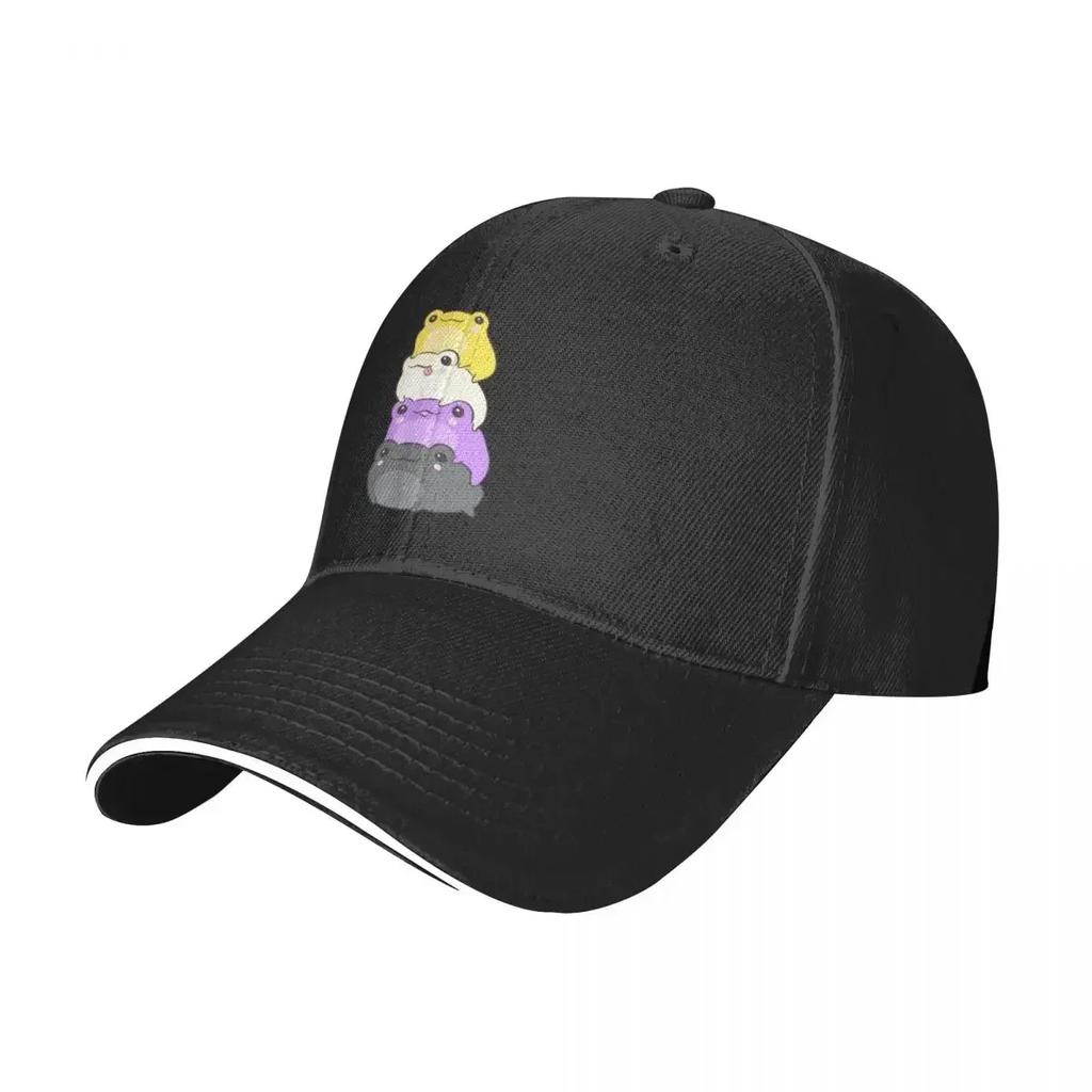 Nonbinary Pride Frog  Cute Kawaii Aesthetic Frog  Subtle NonBinary Enby NB Pride Flag Colors Frog Pile Baseball Cap