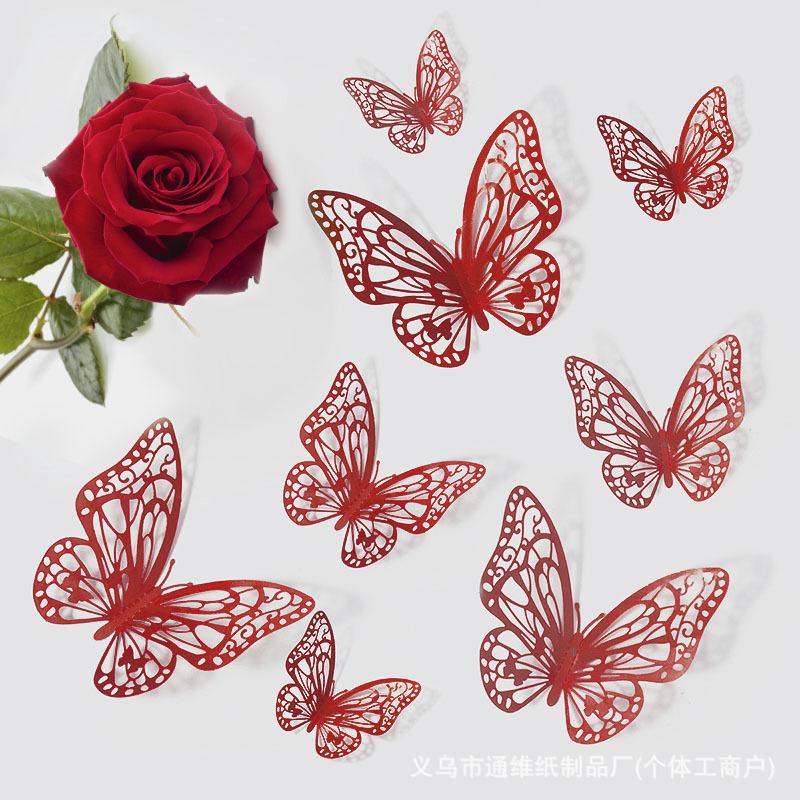 

12pc Hollow Butterfly Wall Sticker Butterfly Sticker Background Wall Decoration Sticker красный