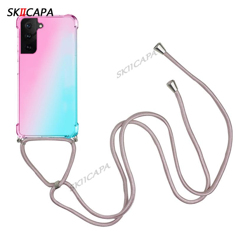 

Crossbody Necklace Cord Lanyard Gradient Soft Case For Xiaomi POCO X7 X6 Pro X 6 5G M6Pro 5G Shookproof Airbag Silicone Cover For POCO X6 pro
