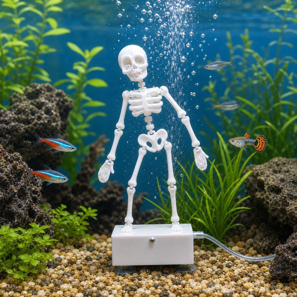 Bubble Activated Aquarium Skeleton Ornament Luminous Skeleton Air Stone Fish Tank Decoration