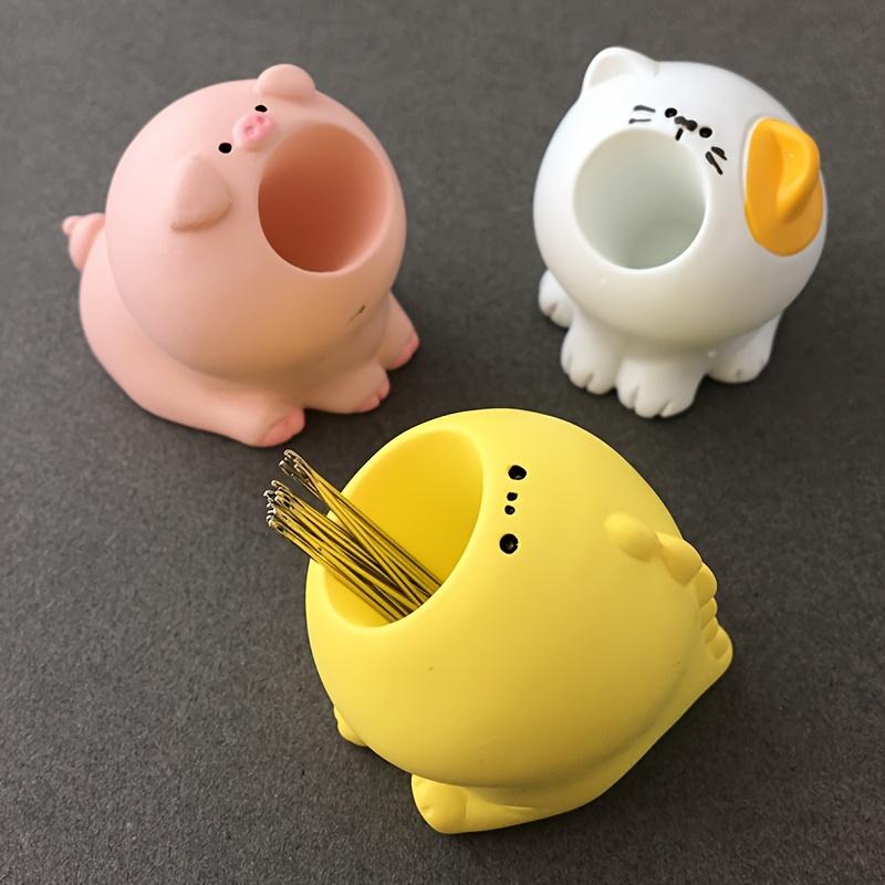Cute Small Pen Pencil Needle Storage Case Holder Kawaii Resin Animal Paper Clip Toothbrush Mini Organizer Office Desk Decor