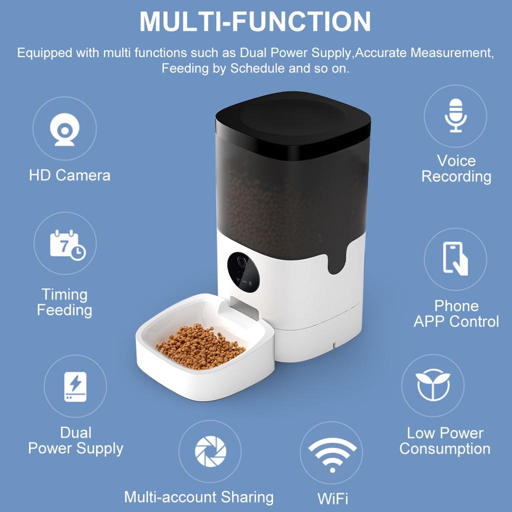 6L Food Dispenser Smart Automatic Visible Cover Pet Dog Cat Remote Control APP Timer Pet Feeder [Video/WiFi/Button Version]