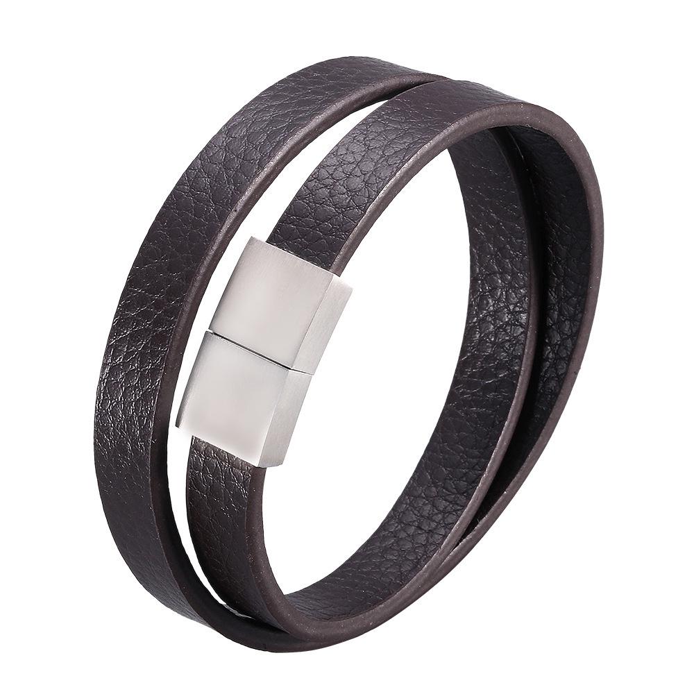 Bracciale intrecciato in pelle da uomo con acciaio inossidabile - Stile europeo e americano