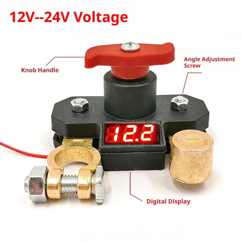 12V-24V Car Battery Disconnect Switch With Digital Voltmeter Bidirectional Joint Can Rotate Power Disconnect Switch