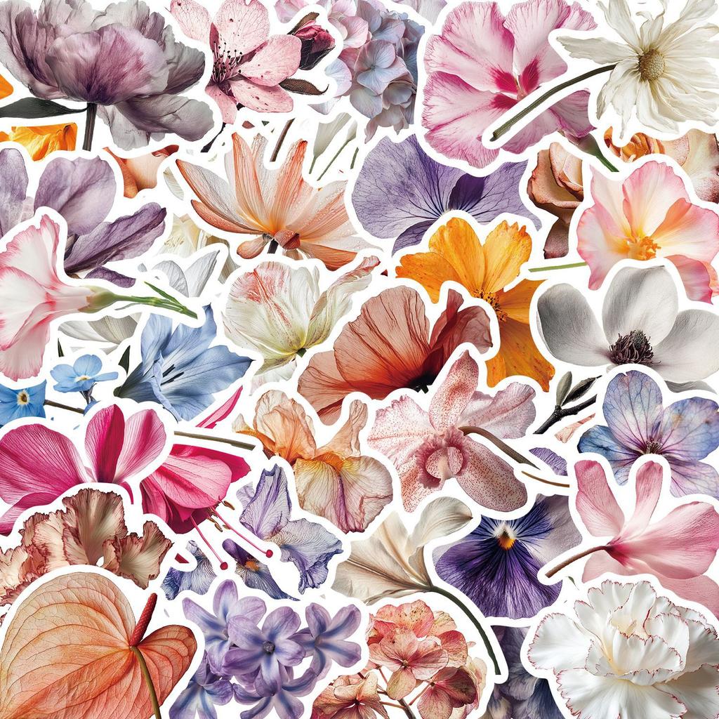 50PCS Cartoon Blooming Flowers Graffiti Stickers Decorative Guitar Notebook Stationery Box Luggage DIY Stickers