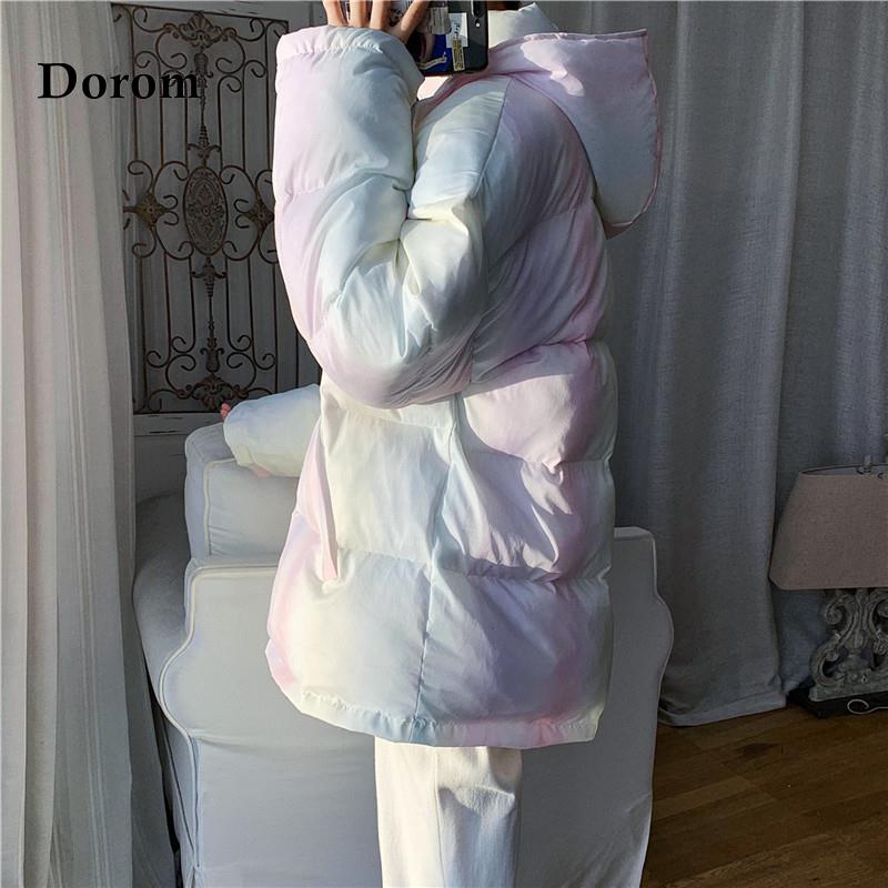 Harajuku vázanka zimní oversize parky ženy ležérní kabát korejská volná nafouknutá bunda s kapucí Dámská teplá bavlna vycpaný kabát