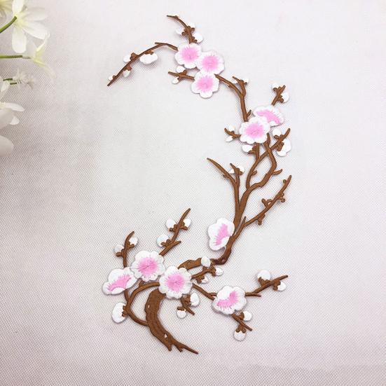 Cherry Blossom Iron Patch Iron-on Blossom Plum Applique Patch Embroidered Floral Patch for Jeans Garment Jackets Backpacks Clothes DIY Crafts