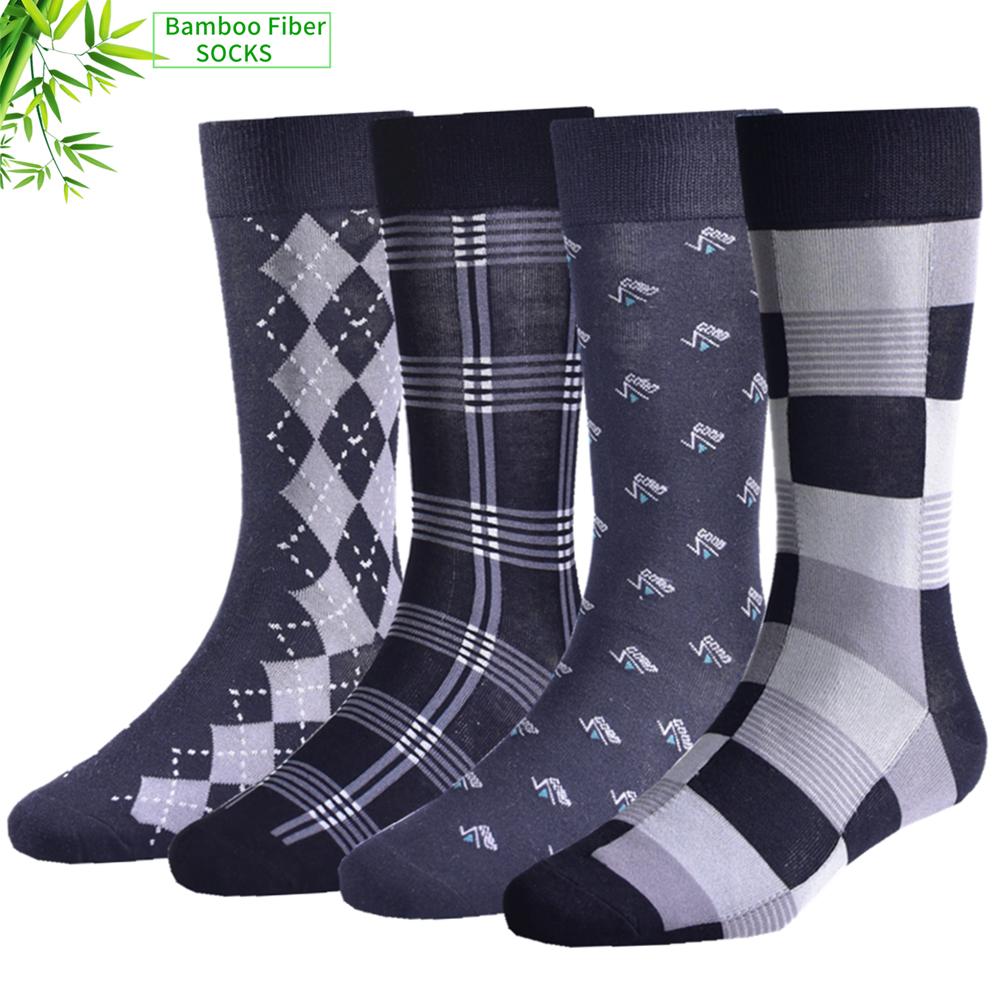 4 Pack Men's Bamboo Fiber Dress Socks High-Quality Breathable Comfortable Stretchy Socks for Business Casual Wear