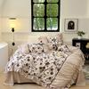 Vintage French Duvet Cover Set, Luxury Black Floral Bedding, Ruffle Design Pillowcases, Girl Woman Bedroom Decor Comforter Cover