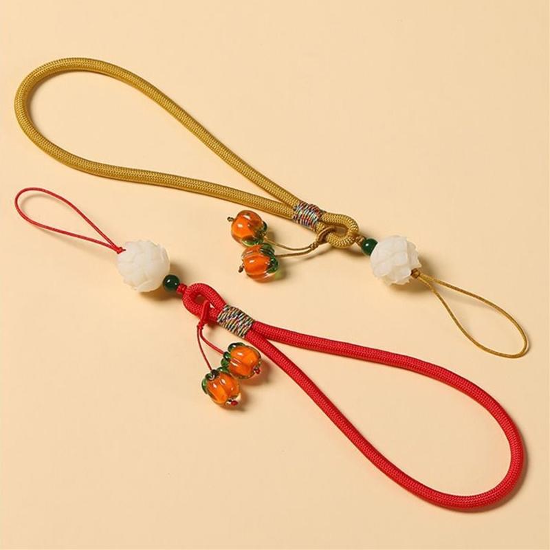 Liuli Persimmon Mobile Phone Chain Keychain Pendant Anti-Lost Wrist Lanyard Persimmon Bodhi Root Lotus Earphone Camera Chain