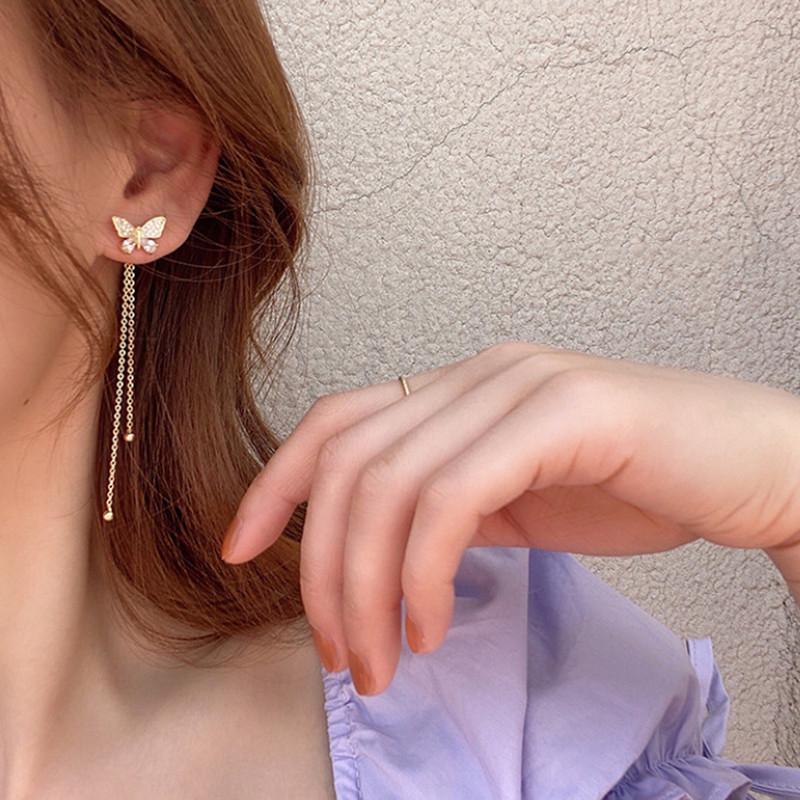 Cercei lungi zână cu perle coreene și diamante - Stil celebritate elegant și versatil